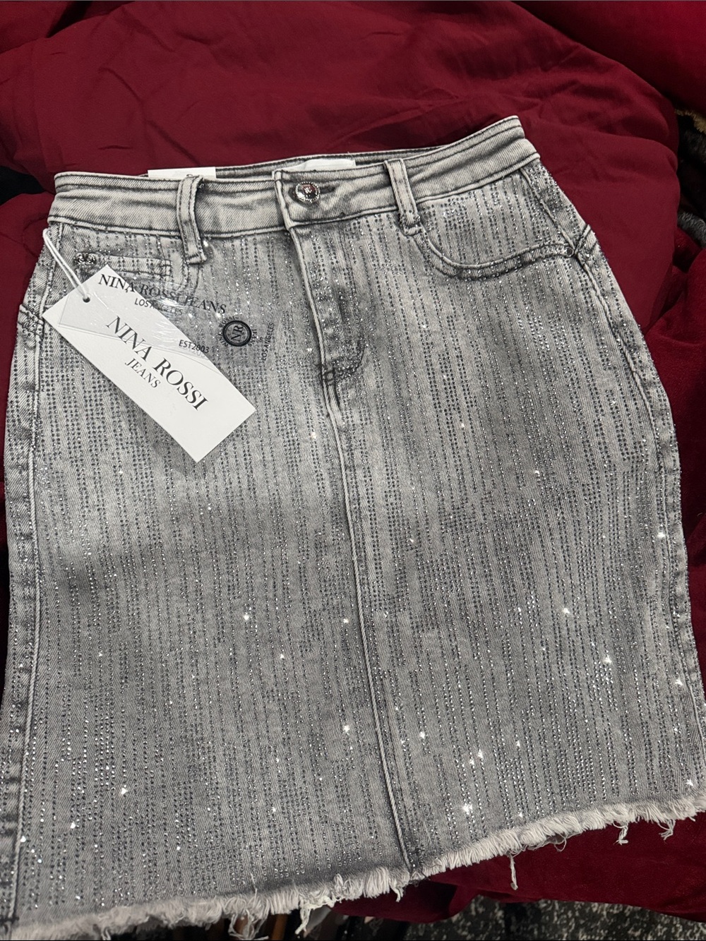 Nina Rossi Silver Sparkle Denim Mini Skirt